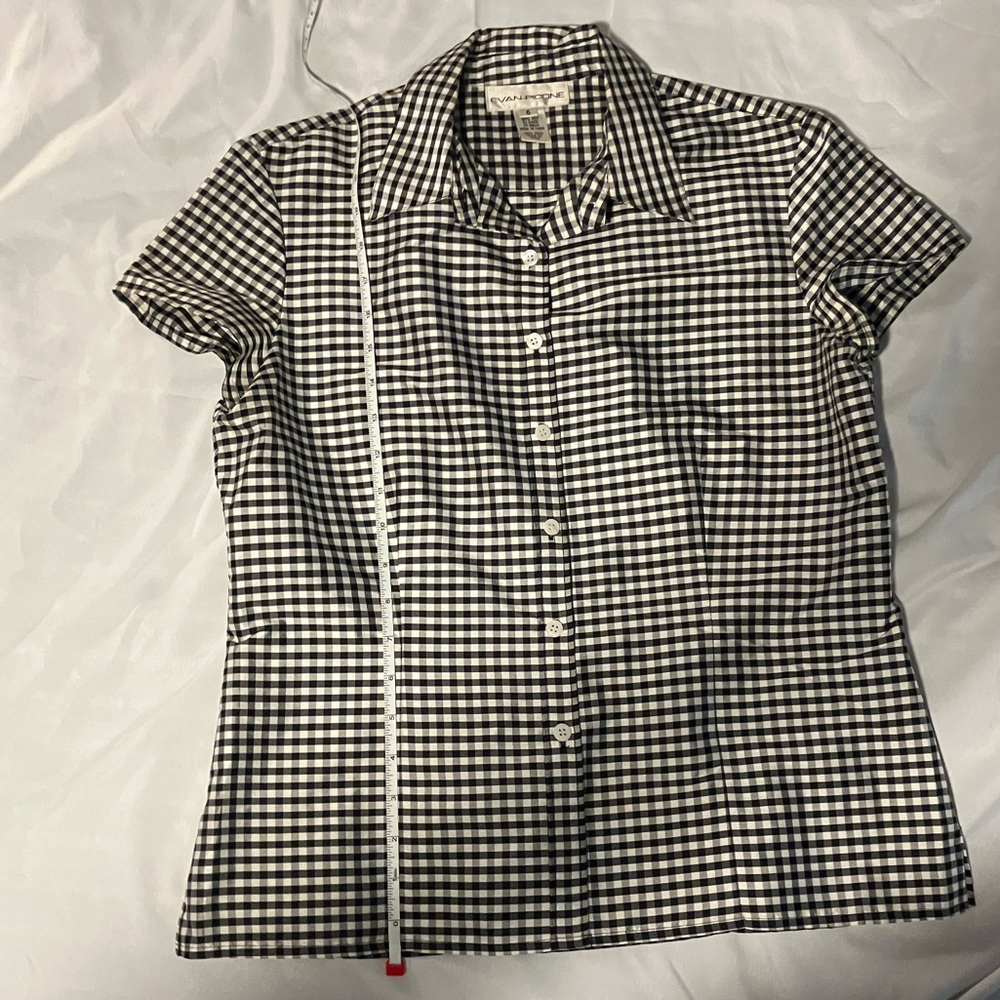 Evan Picone Silk Black and White Gingham Shirt